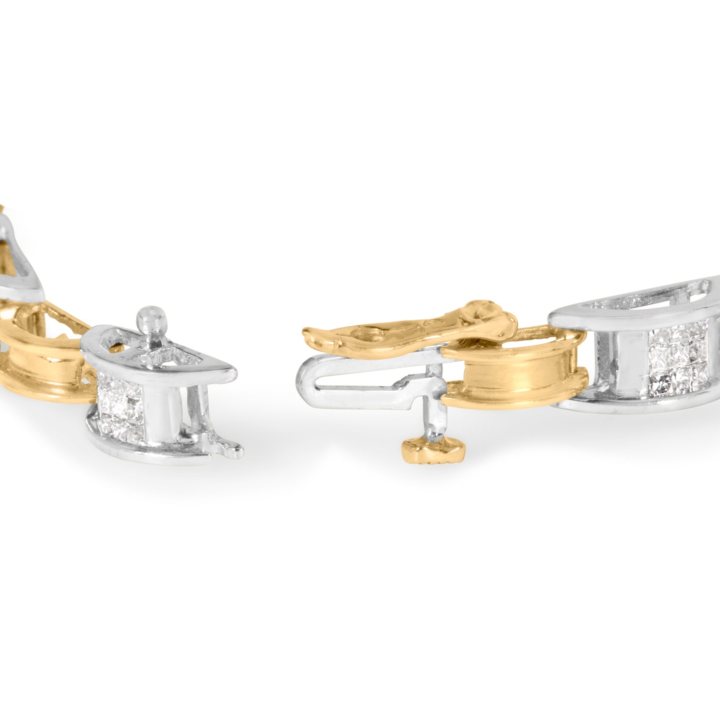 Pulsera de 7" de oro de 14K de dos tonos con eslabones y diamantes de corte princesa de 1,00 Cttw (color H-I, claridad SI1-SI2)