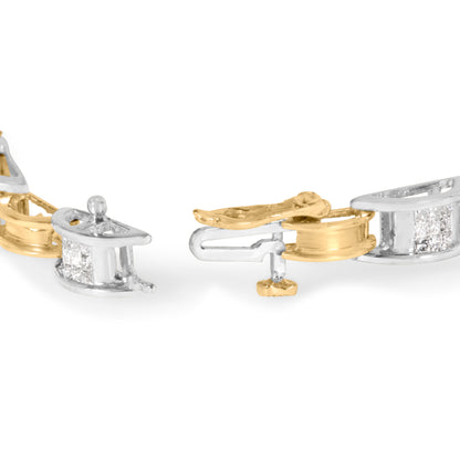 Pulsera de 7" de oro de 14K de dos tonos con eslabones y diamantes de corte princesa de 1,00 Cttw (color H-I, claridad SI1-SI2)
