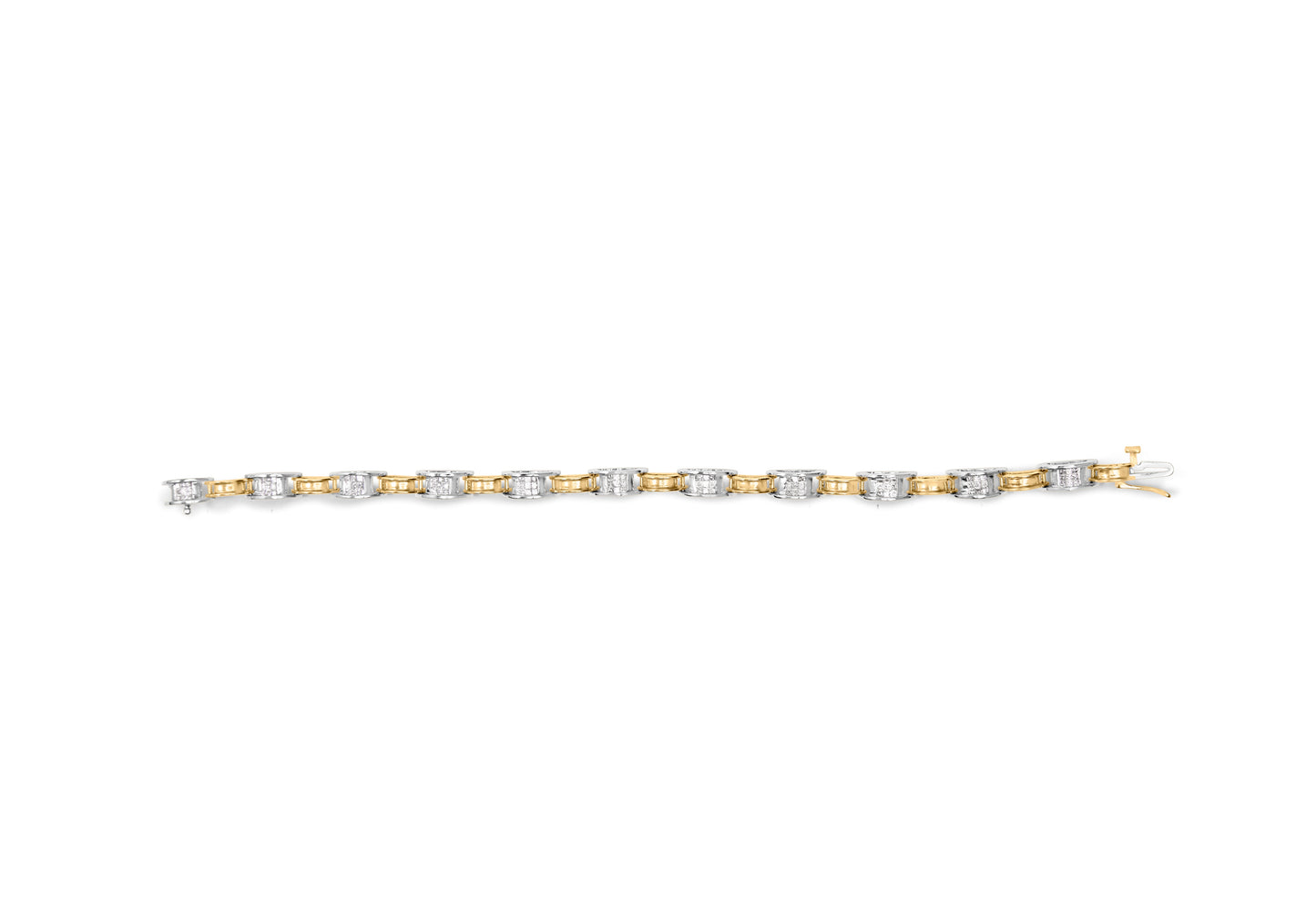Pulsera de 7" de oro de 14K de dos tonos con eslabones y diamantes de corte princesa de 1,00 Cttw (color H-I, claridad SI1-SI2)
