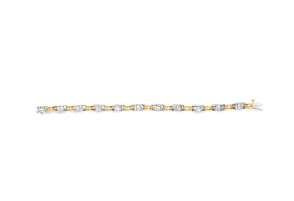 Pulsera de 7" de oro de 14K de dos tonos con eslabones y diamantes de corte princesa de 1,00 Cttw (color H-I, claridad SI1-SI2)