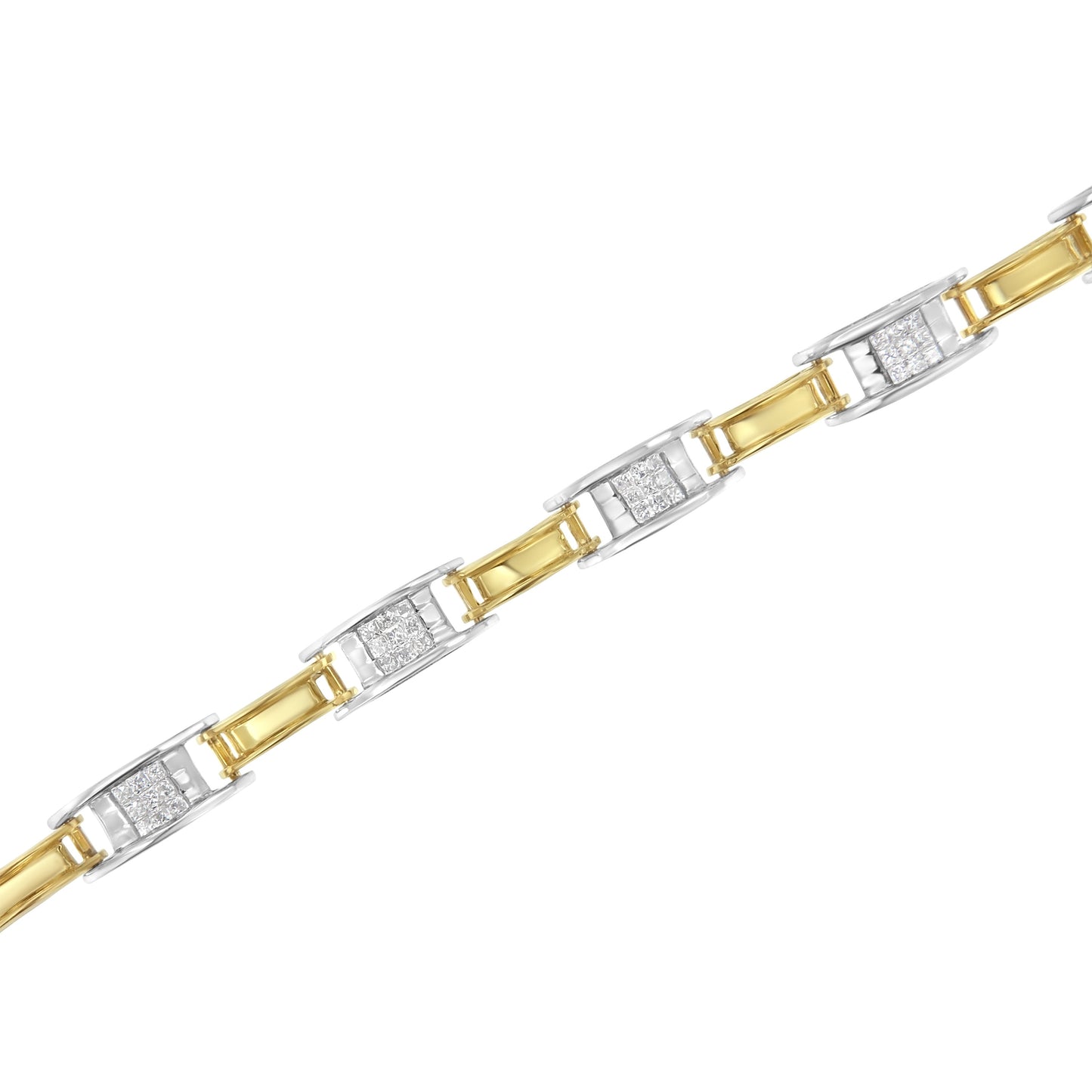 Pulsera de 7" de oro de 14K de dos tonos con eslabones y diamantes de corte princesa de 1,00 Cttw (color H-I, claridad SI1-SI2)