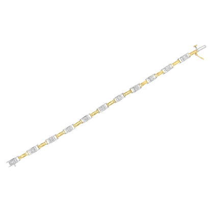 Pulsera de 7" de oro de 14K de dos tonos con eslabones y diamantes de corte princesa de 1,00 Cttw (color H-I, claridad SI1-SI2)