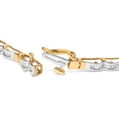 Brazalete de eslabones de oro amarillo de 10k con diamantes de talla baguette en canal, 1,00 Cttw