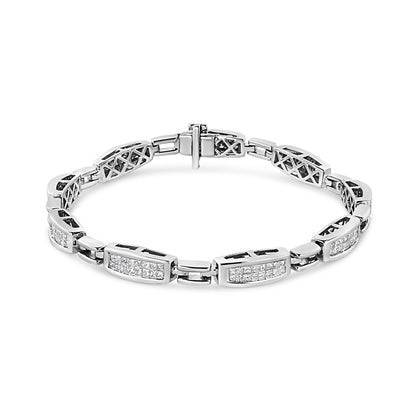 Pulsera de eslabones de oro blanco de 14K con diamantes princesa engastados invisibles de 2.00 Cttw (Claridad I1-I2, Color I-J) - 7.25"
