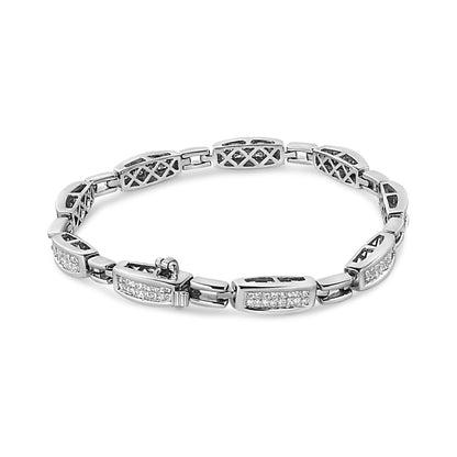 Pulsera de eslabones de oro blanco de 14K con diamantes princesa engastados invisibles de 2.00 Cttw (Claridad I1-I2, Color I-J) - 7.25"