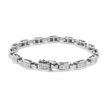 Pulsera de eslabones de oro blanco de 14K con diamantes princesa engastados invisibles de 2.00 Cttw (Claridad I1-I2, Color I-J) - 7.25"