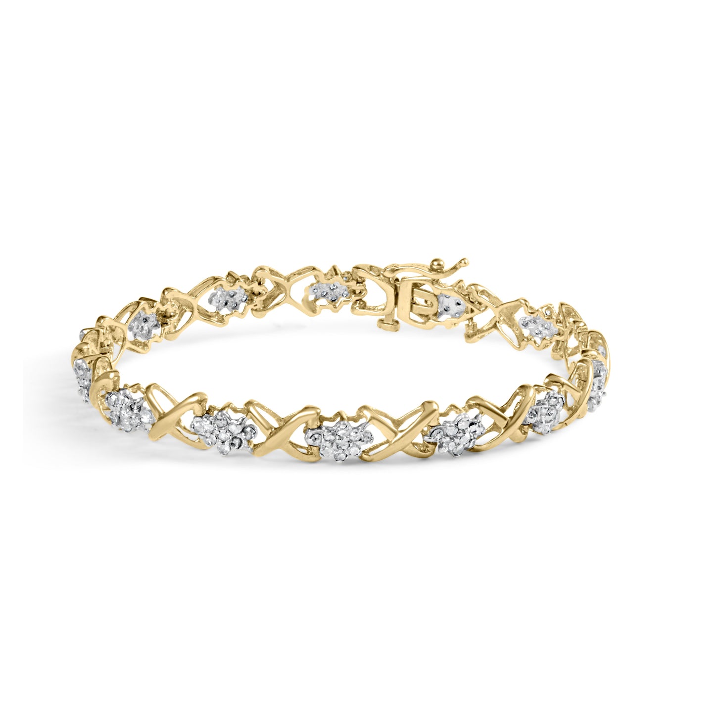 Pulsera de eslabones de oro amarillo de 10 quilates chapado en plata de ley 925 con diamantes redondos de 2,00 quilates y 7" (color H-I, claridad I2-I3)