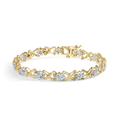 Pulsera de eslabones de oro amarillo de 10 quilates chapado en plata de ley 925 con diamantes redondos de 2,00 quilates y 7" (color H-I, claridad I2-I3)
