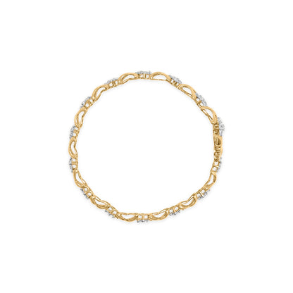 Pulsera de eslabones de oro amarillo de 10 quilates chapado en plata de ley 925 con diamantes redondos de 2,00 quilates y 7" (color H-I, claridad I2-I3)