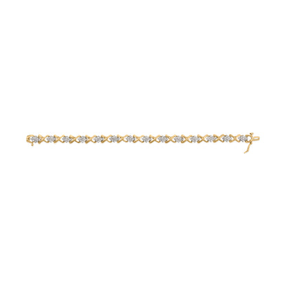 Pulsera de eslabones de oro amarillo de 10 quilates chapado en plata de ley 925 con diamantes redondos de 2,00 quilates y 7" (color H-I, claridad I2-I3)