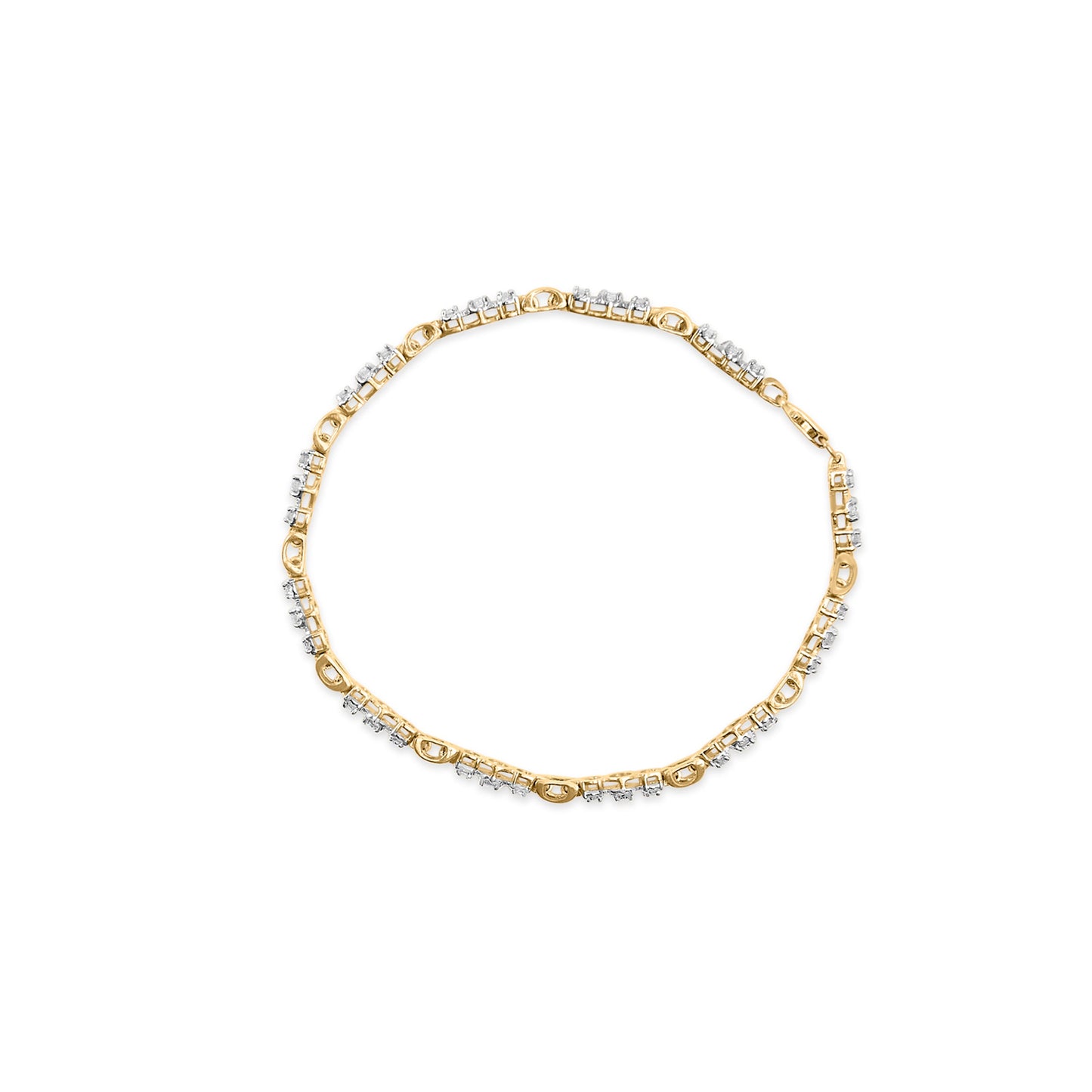 Pulsera de eslabones de oro amarillo de 10 quilates con diamantes de 1,00 Cttw y 3 piedras (Color I-J, Claridad I1-I2) - 7,25 pulgadas