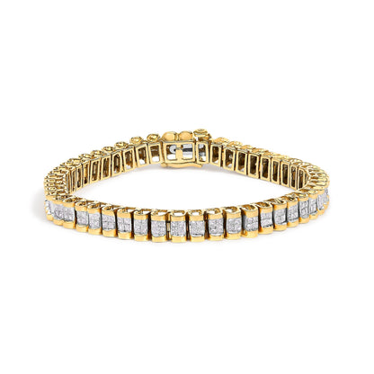 Pulsera de tenis de oro amarillo de 14 quilates con corte princesa de 3,0 Cttw con engaste invisible cuádruple (color H-I, claridad SI1-SI2) - 7"
