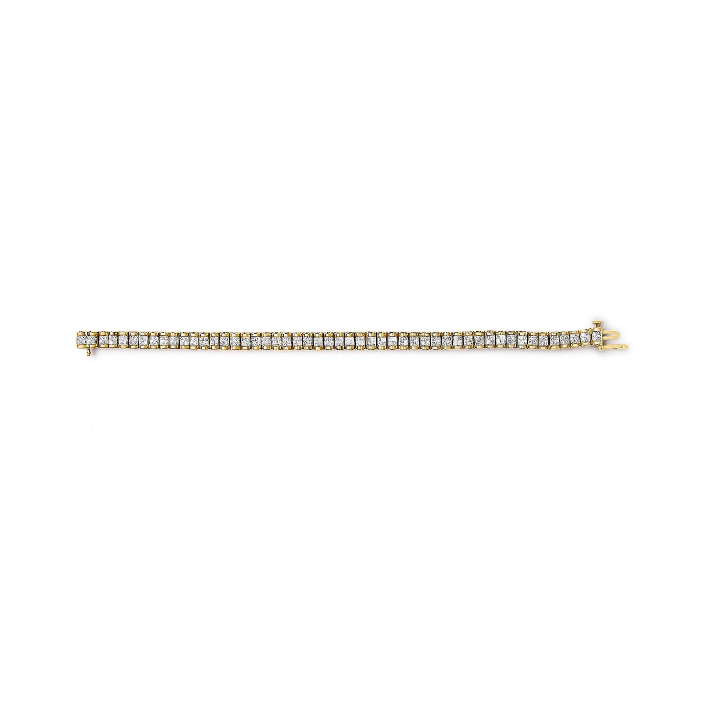 Pulsera de tenis de oro amarillo de 14 quilates con corte princesa de 3,0 Cttw con engaste invisible cuádruple (color H-I, claridad SI1-SI2) - 7"