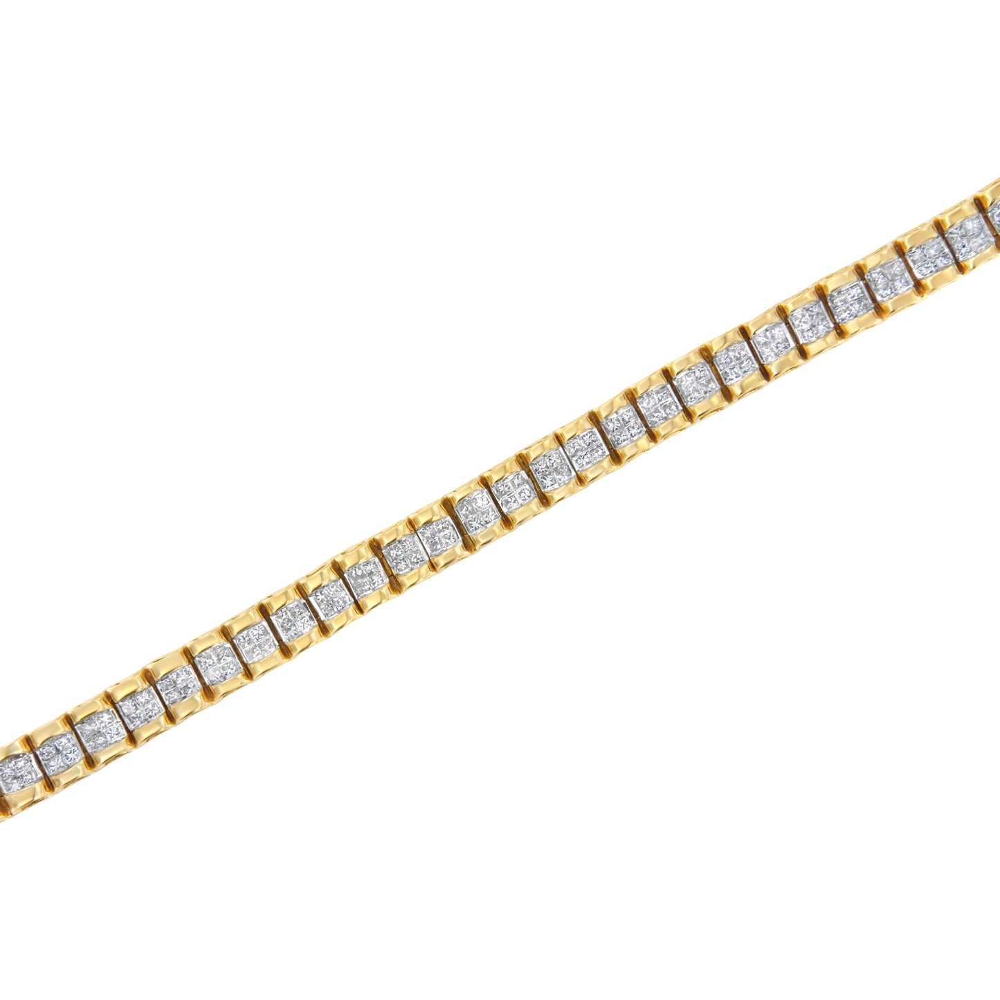 Pulsera de tenis de oro amarillo de 14 quilates con corte princesa de 3,0 Cttw con engaste invisible cuádruple (color H-I, claridad SI1-SI2) - 7"