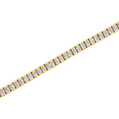 Pulsera de tenis de oro amarillo de 14 quilates con corte princesa de 3,0 Cttw con engaste invisible cuádruple (color H-I, claridad SI1-SI2) - 7"
