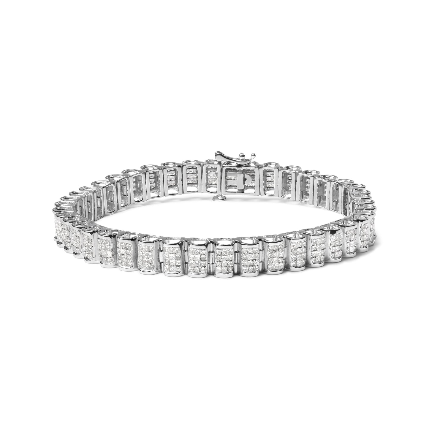 Pulsera de tenis con eslabones de hebilla de oro amarillo de 14K con diamantes de talla princesa engastados invisibles de 5.0 Cttw (Color H-I, Claridad SI2-I1) - Tamaño 7.25"