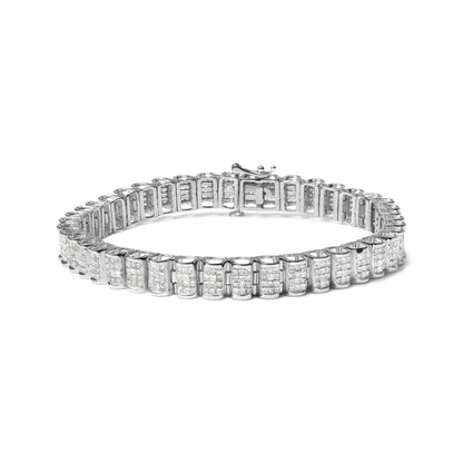 Pulsera de tenis con eslabones de hebilla de oro amarillo de 14K con diamantes de talla princesa engastados invisibles de 5.0 Cttw (Color H-I, Claridad SI2-I1) - Tamaño 7.25"