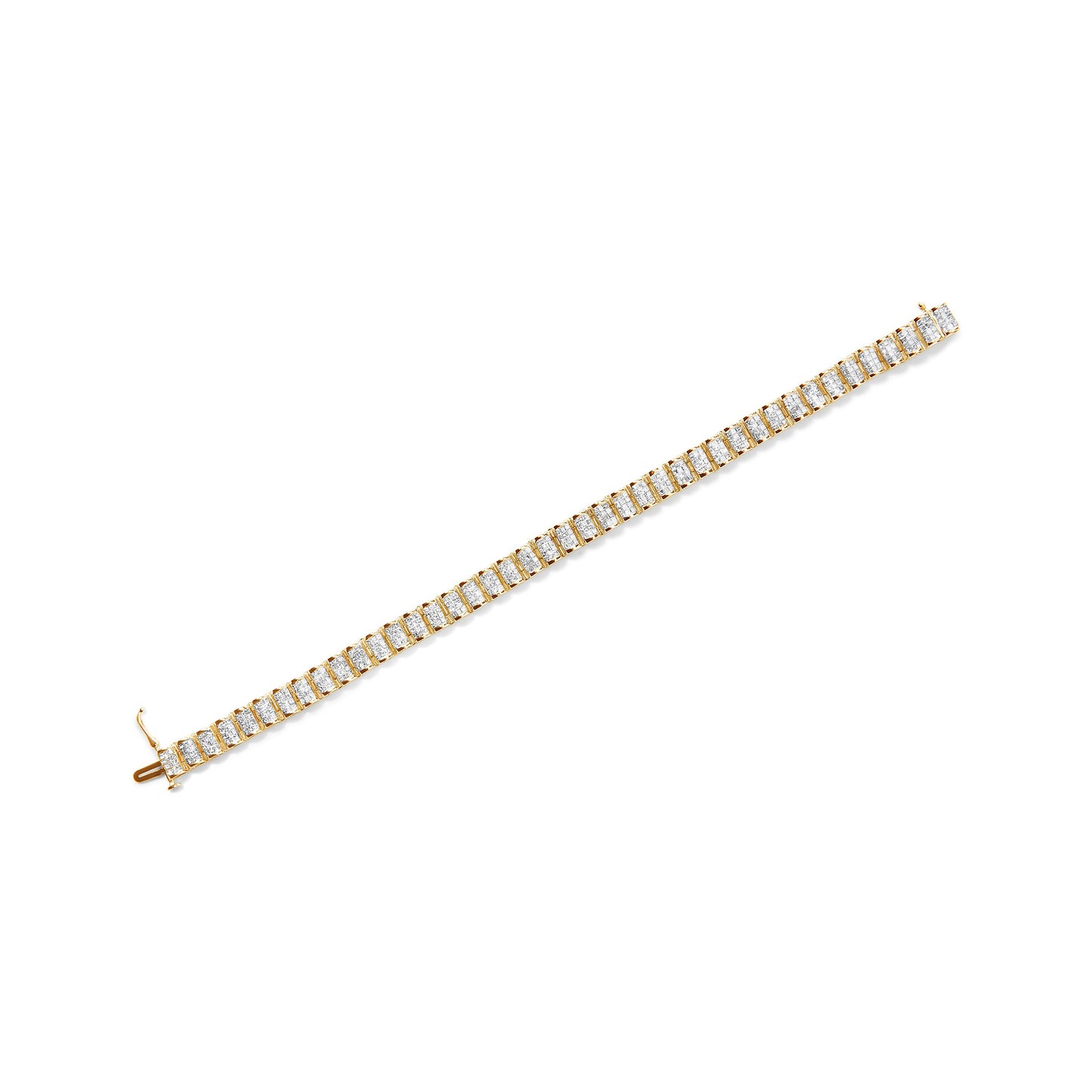Pulsera de tenis con eslabones de hebilla de oro amarillo de 14K con diamantes de talla princesa engastados invisibles de 5.0 Cttw (Color H-I, Claridad SI2-I1) - Tamaño 7.25"