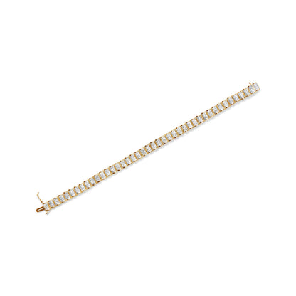 Pulsera de tenis con eslabones de hebilla de oro amarillo de 14K con diamantes de talla princesa engastados invisibles de 5.0 Cttw (Color H-I, Claridad SI2-I1) - Tamaño 7.25"