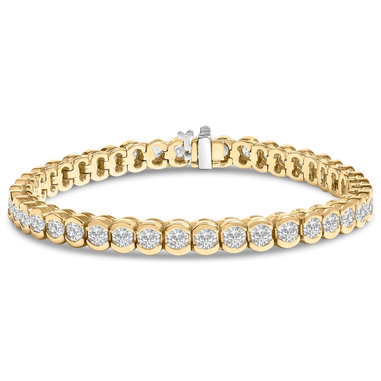 Pulsera tenis de oro amarillo de 14 quilates con diamantes de 8,00 quilates engastados a media bisel (color H-I, claridad SI2-I1) - 7 pulgadas