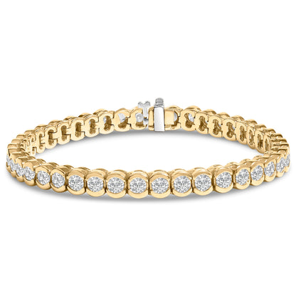 Pulsera tenis de oro amarillo de 14 quilates con diamantes de 8,00 quilates engastados a media bisel (color H-I, claridad SI2-I1) - 7 pulgadas