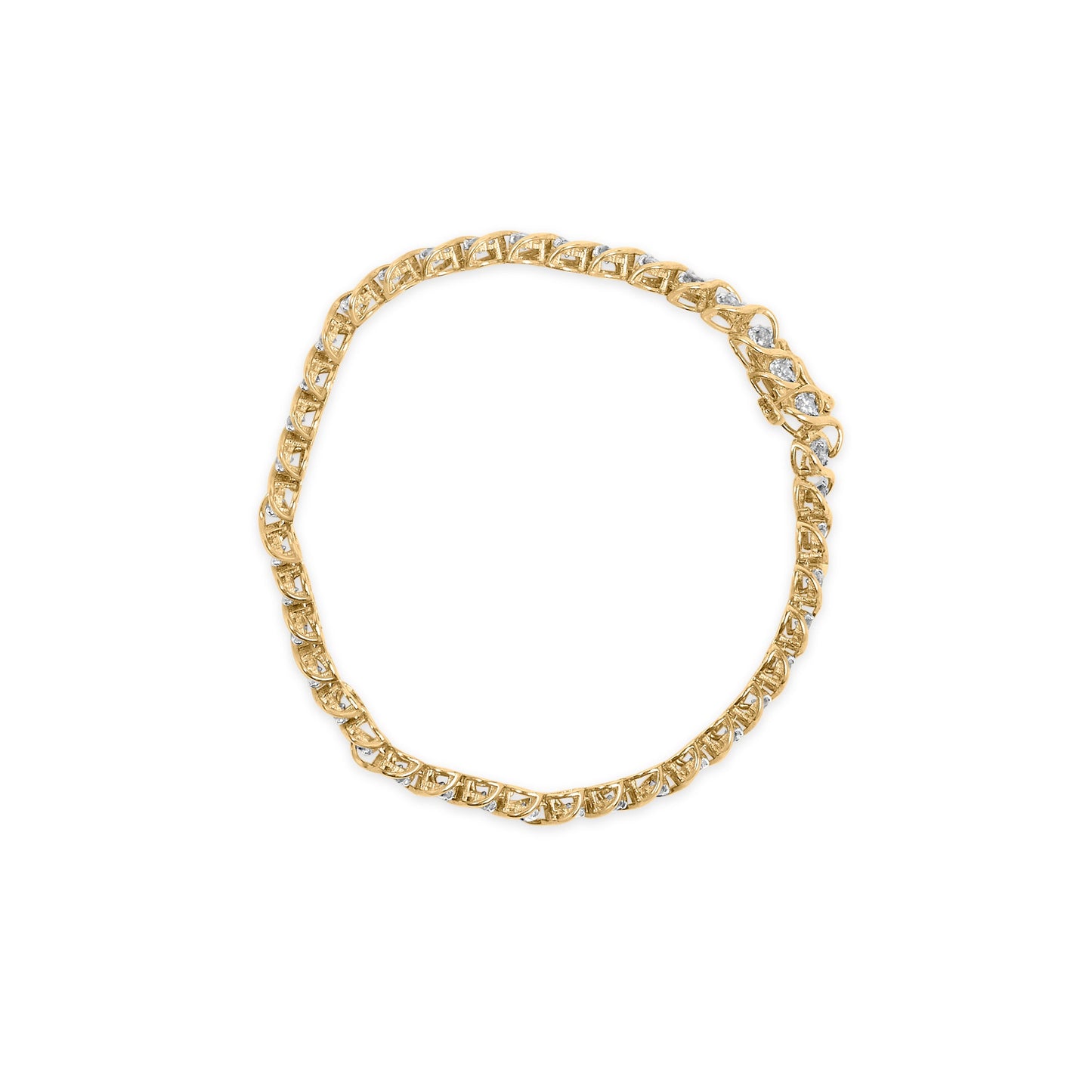 Pulsera de eslabones en espiral de oro amarillo de 10 qt con diamantes redondos de 3 qt (color I-J, claridad I1-I2), 19,05 cm