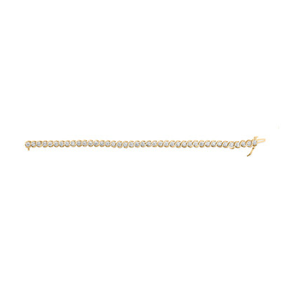 Pulsera de eslabones en espiral de oro amarillo de 10 qt con diamantes redondos de 3 qt (color I-J, claridad I1-I2), 19,05 cm