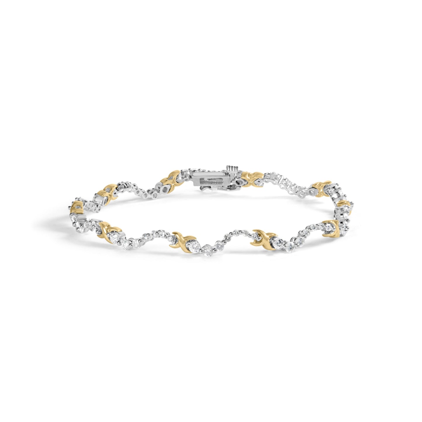 Pulsera de eslabones "X" y ondas de diamantes de 2,00 Cttw en oro bicolor de 10K (color H-I, claridad I1-I2) - 7 pulgadas