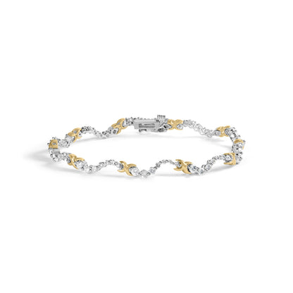 Pulsera de eslabones "X" y ondas de diamantes de 2,00 Cttw en oro bicolor de 10K (color H-I, claridad I1-I2) - 7 pulgadas