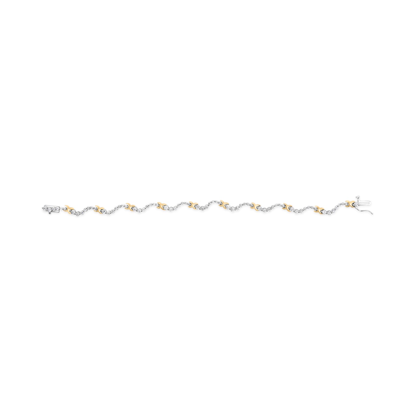 Pulsera de eslabones "X" y ondas de diamantes de 2,00 Cttw en oro bicolor de 10K (color H-I, claridad I1-I2) - 7 pulgadas