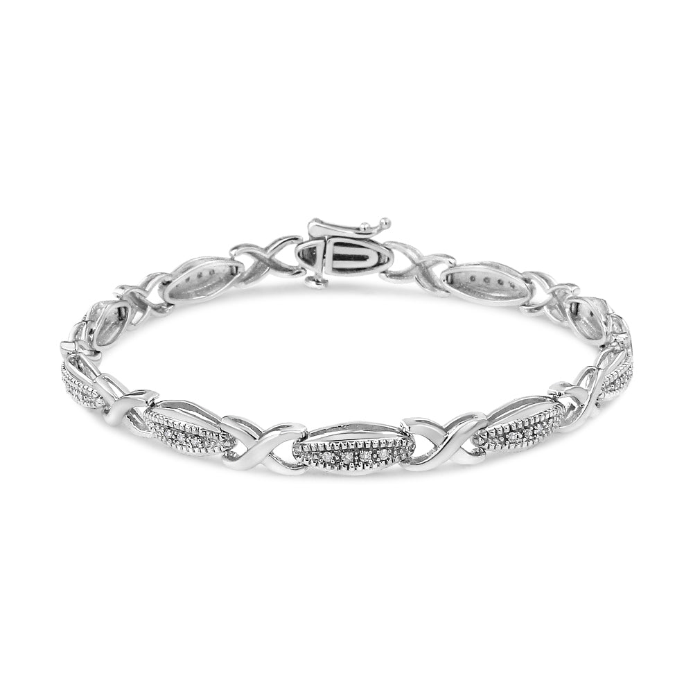 Pulsera de eslabones en forma de "X" de plata de ley .925 con diamante de talla redonda de 1/5 Cttw - Talla 7.50" (Color I-J, Claridad I2-I3)