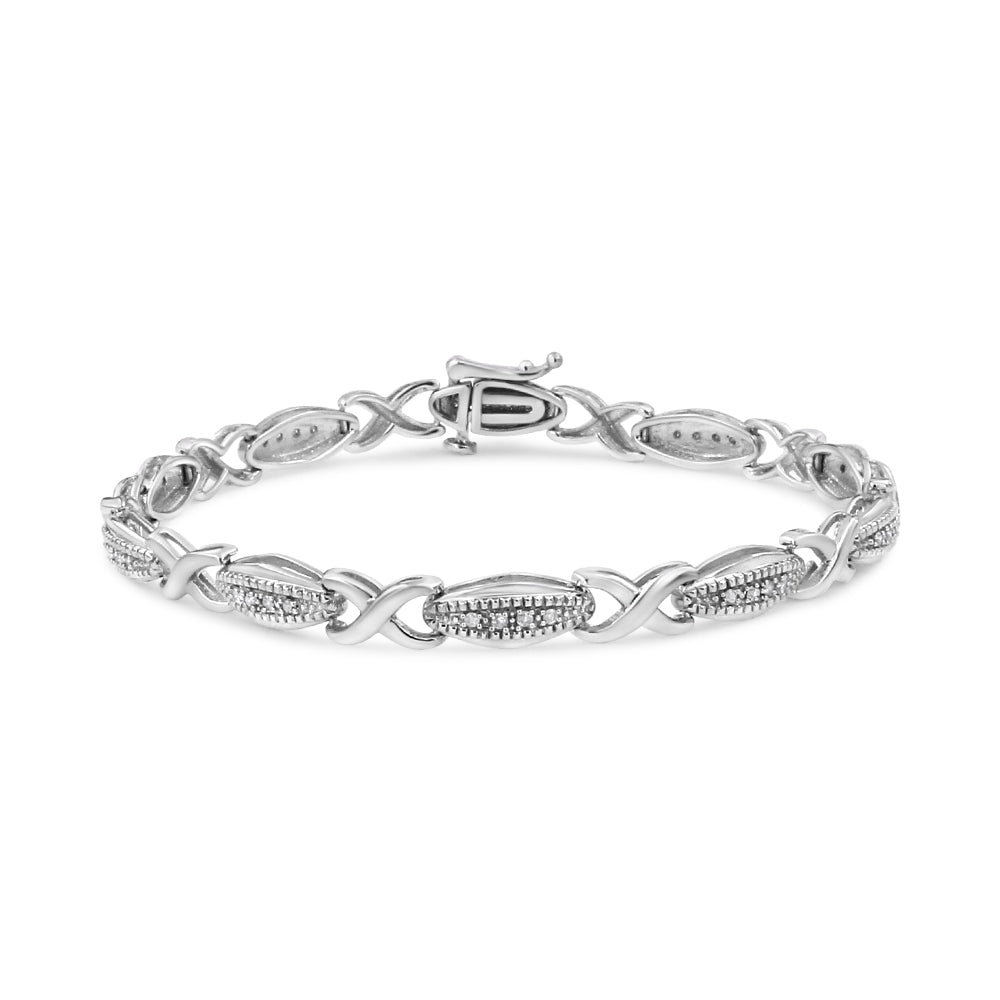 Pulsera de eslabones en forma de "X" de plata de ley .925 con diamante de talla redonda de 1/5 Cttw - Talla 7.50" (Color I-J, Claridad I2-I3)