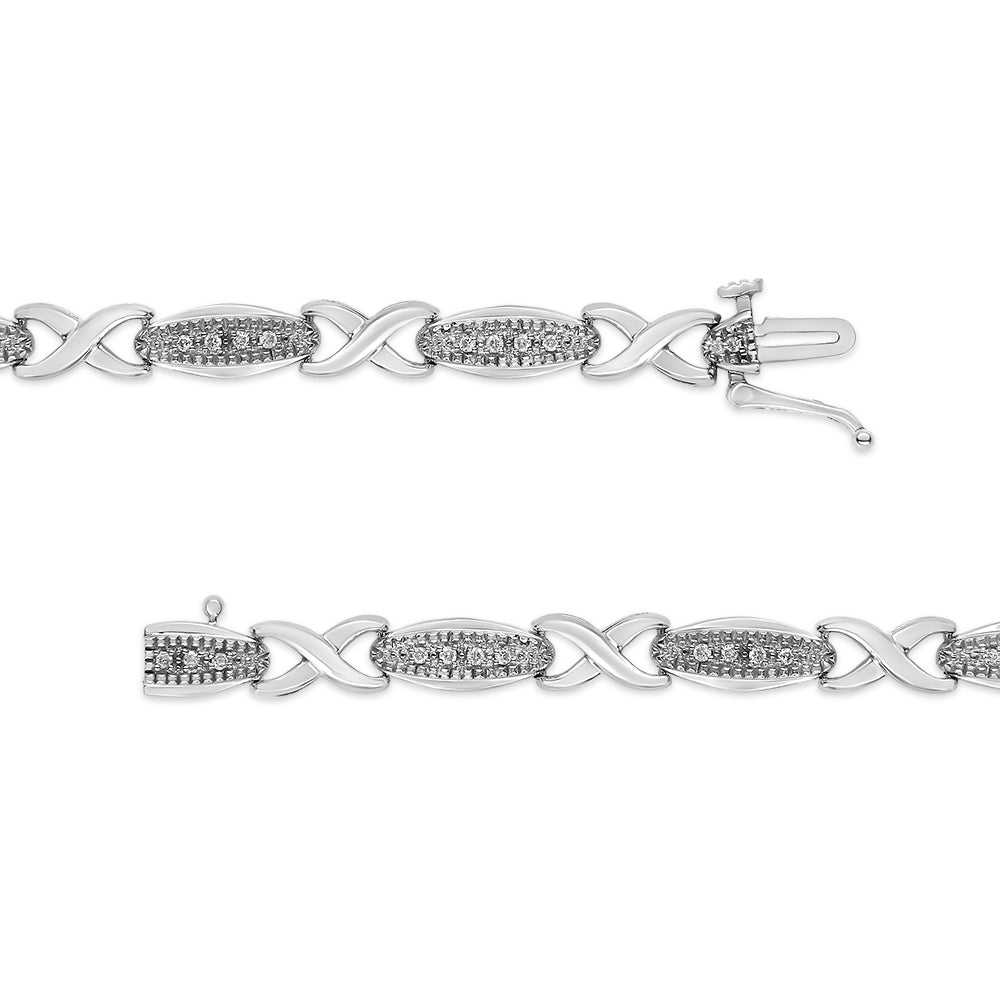 Pulsera de eslabones en forma de "X" de plata de ley .925 con diamante de talla redonda de 1/5 Cttw - Talla 7.50" (Color I-J, Claridad I2-I3)