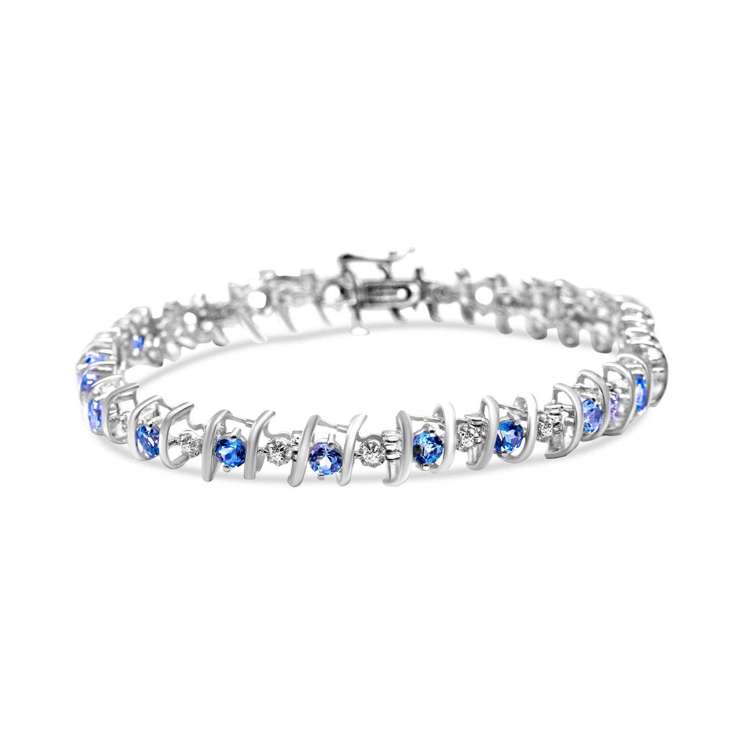 Brazalete de tenis de plata de ley .925, gema creada en laboratorio y diamantes redondos de 4 ct. (Color H-I, Claridad I1-I2) - Zafiro azul creado, piedra de nacimiento de septiembre