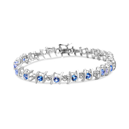 Brazalete de tenis de plata de ley .925, gema creada en laboratorio y diamantes redondos de 4 ct. (Color H-I, Claridad I1-I2) - Zafiro azul creado, piedra de nacimiento de septiembre