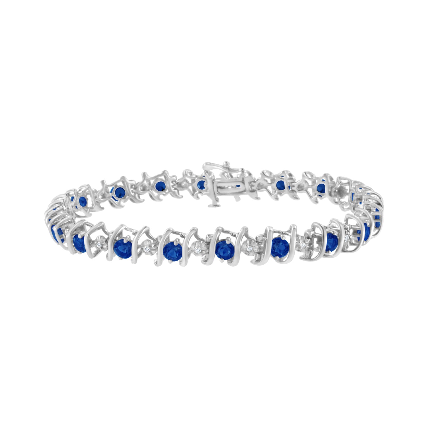 Brazalete de tenis de plata de ley .925, gema creada en laboratorio y diamantes redondos de 4 ct. (Color H-I, Claridad I1-I2) - Zafiro azul creado, piedra de nacimiento de septiembre