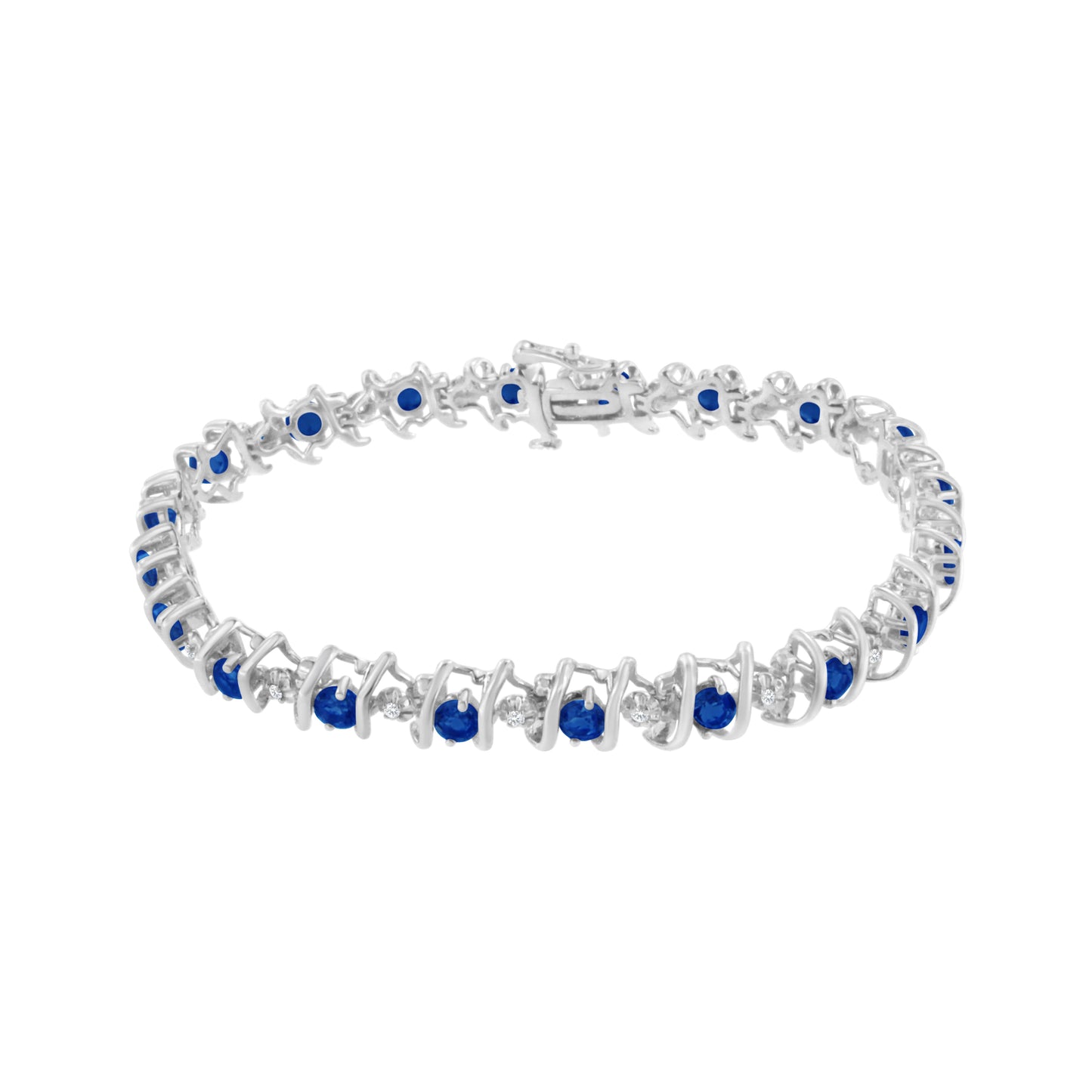 Brazalete de tenis de plata de ley .925, gema creada en laboratorio y diamantes redondos de 4 ct. (Color H-I, Claridad I1-I2) - Zafiro azul creado, piedra de nacimiento de septiembre