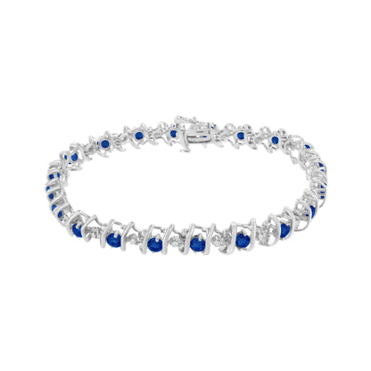 Brazalete de tenis de plata de ley .925, gema creada en laboratorio y diamantes redondos de 4 ct. (Color H-I, Claridad I1-I2) - Zafiro azul creado, piedra de nacimiento de septiembre