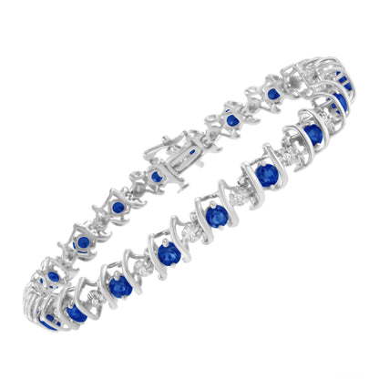 Brazalete de tenis de plata de ley .925, gema creada en laboratorio y diamantes redondos de 4 ct. (Color H-I, Claridad I1-I2) - Zafiro azul creado, piedra de nacimiento de septiembre