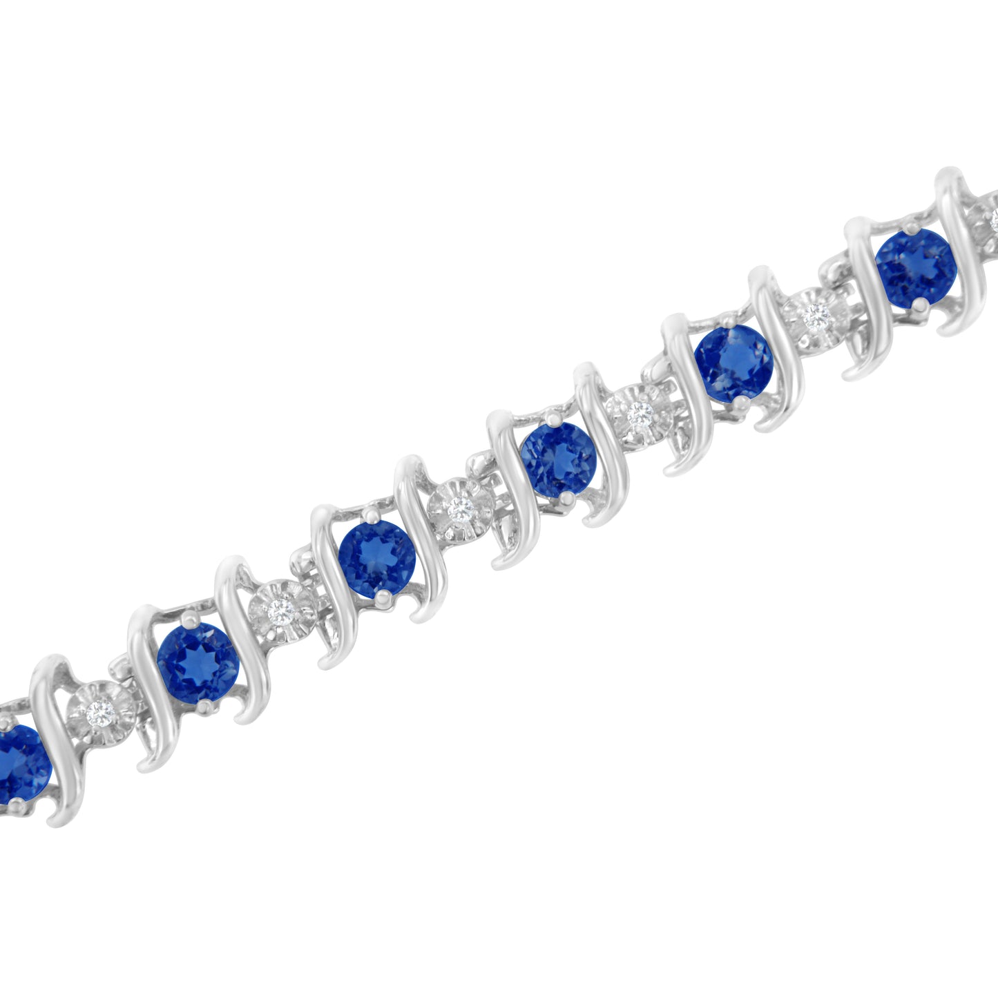 Brazalete de tenis de plata de ley .925, gema creada en laboratorio y diamantes redondos de 4 ct. (Color H-I, Claridad I1-I2) - Zafiro azul creado, piedra de nacimiento de septiembre