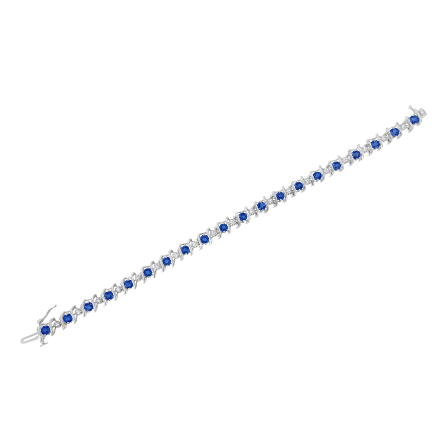 Brazalete de tenis de plata de ley .925, gema creada en laboratorio y diamantes redondos de 4 ct. (Color H-I, Claridad I1-I2) - Zafiro azul creado, piedra de nacimiento de septiembre