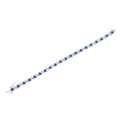 Brazalete de tenis de plata de ley .925, gema creada en laboratorio y diamantes redondos de 4 ct. (Color H-I, Claridad I1-I2) - Zafiro azul creado, piedra de nacimiento de septiembre
