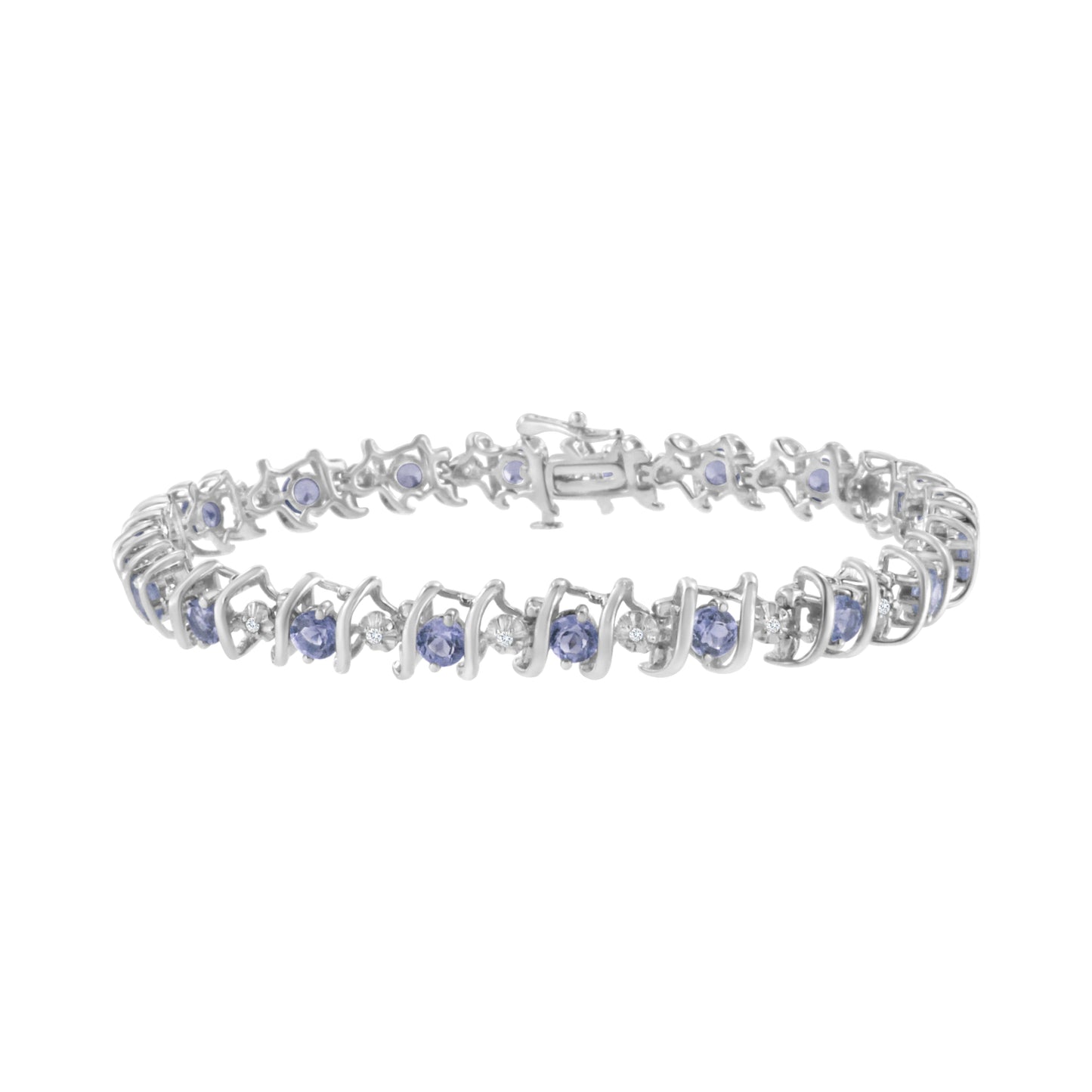 Brazalete de tenis de plata de ley .925, gema creada en laboratorio y diamantes redondos de 4 ct. (Color H-I, Claridad I1-I2) - Zafiro azul creado, piedra de nacimiento de septiembre
