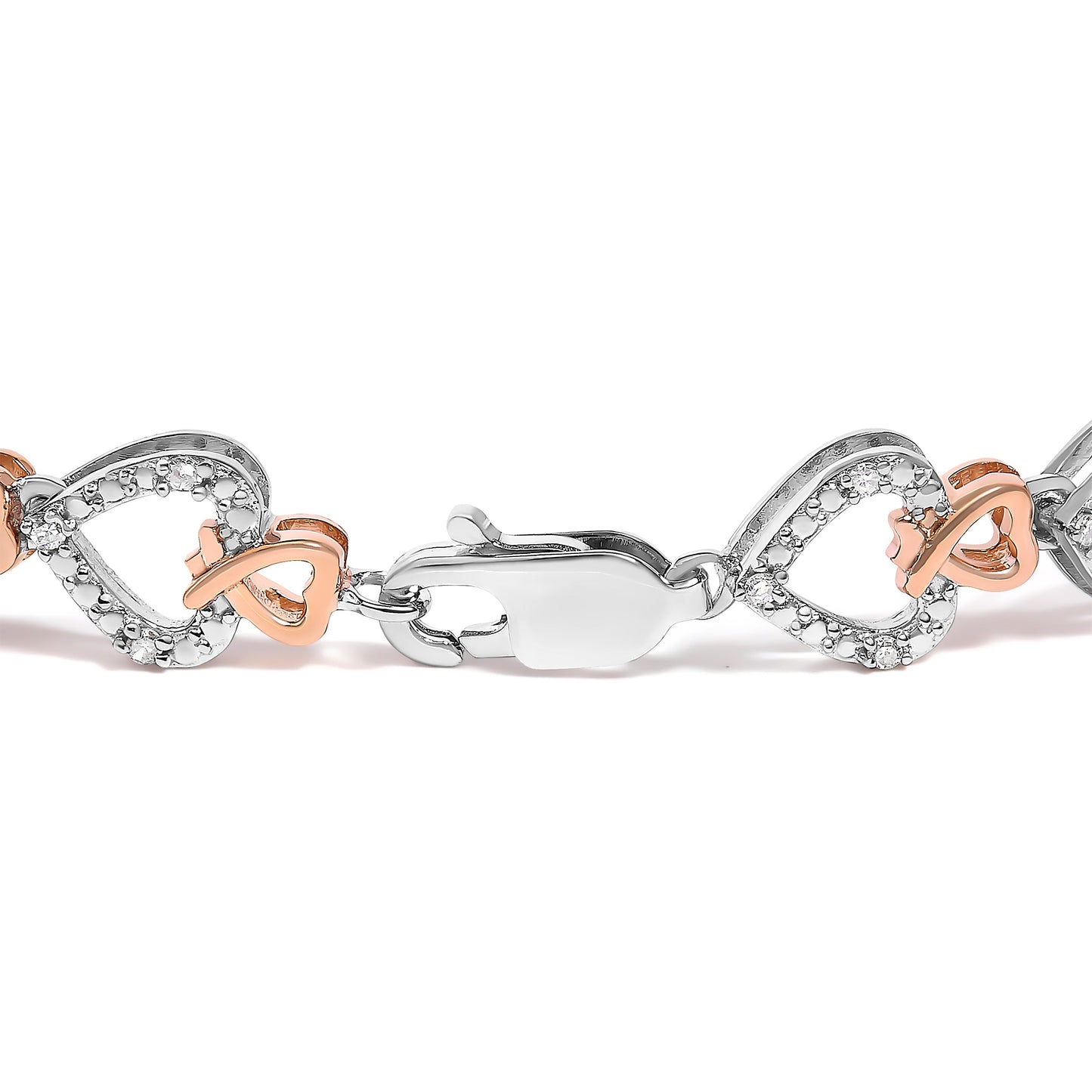 Pulsera de eslabones de corazón con diamantes de 1/4 qt y plata de ley bañada en oro rosa de 10K