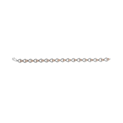 Pulsera de eslabones de corazón con diamantes de 1/4 qt y plata de ley bañada en oro rosa de 10K