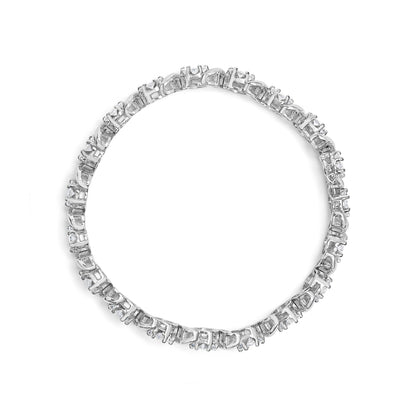 Pulsera de oro blanco de 14 quilates con racimo floral de diamantes redondos talla brillante de 7 3/8 quilates y eslabones en S (color H-I, claridad SI2-I1) - 7 pulgadas