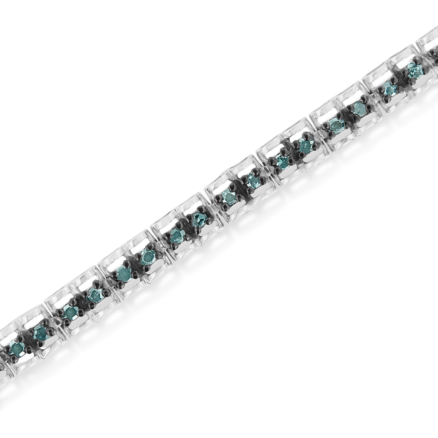 Pulsera de tenis de doble eslabón de 7" con diamantes talla rosa de 1,0 Cttw en plata de ley .925 con rodio negro (color azul, claridad I1-I2)