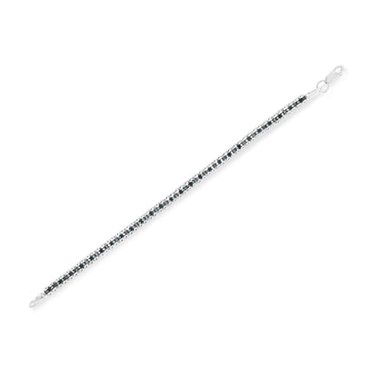 Pulsera de tenis de doble eslabón de 7" con diamantes talla rosa de 1,0 Cttw en plata de ley .925 con rodio negro (color azul, claridad I1-I2)