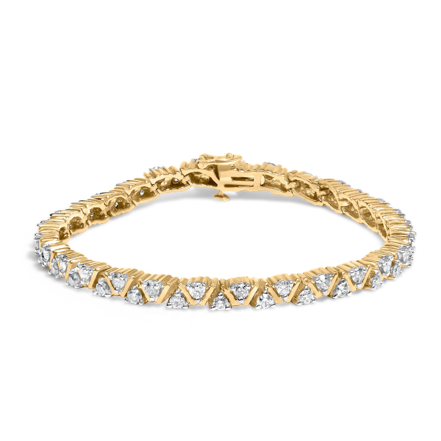 Pulsera de tenis de eslabones triangulares con diamantes de 4.00 quilates de oro amarillo de 14 quilates (color H-I, claridad I1-I2) - 7 pulgadas
