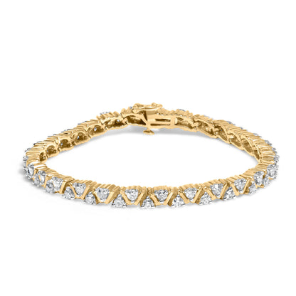 Pulsera de tenis de eslabones triangulares con diamantes de 4.00 quilates de oro amarillo de 14 quilates (color H-I, claridad I1-I2) - 7 pulgadas